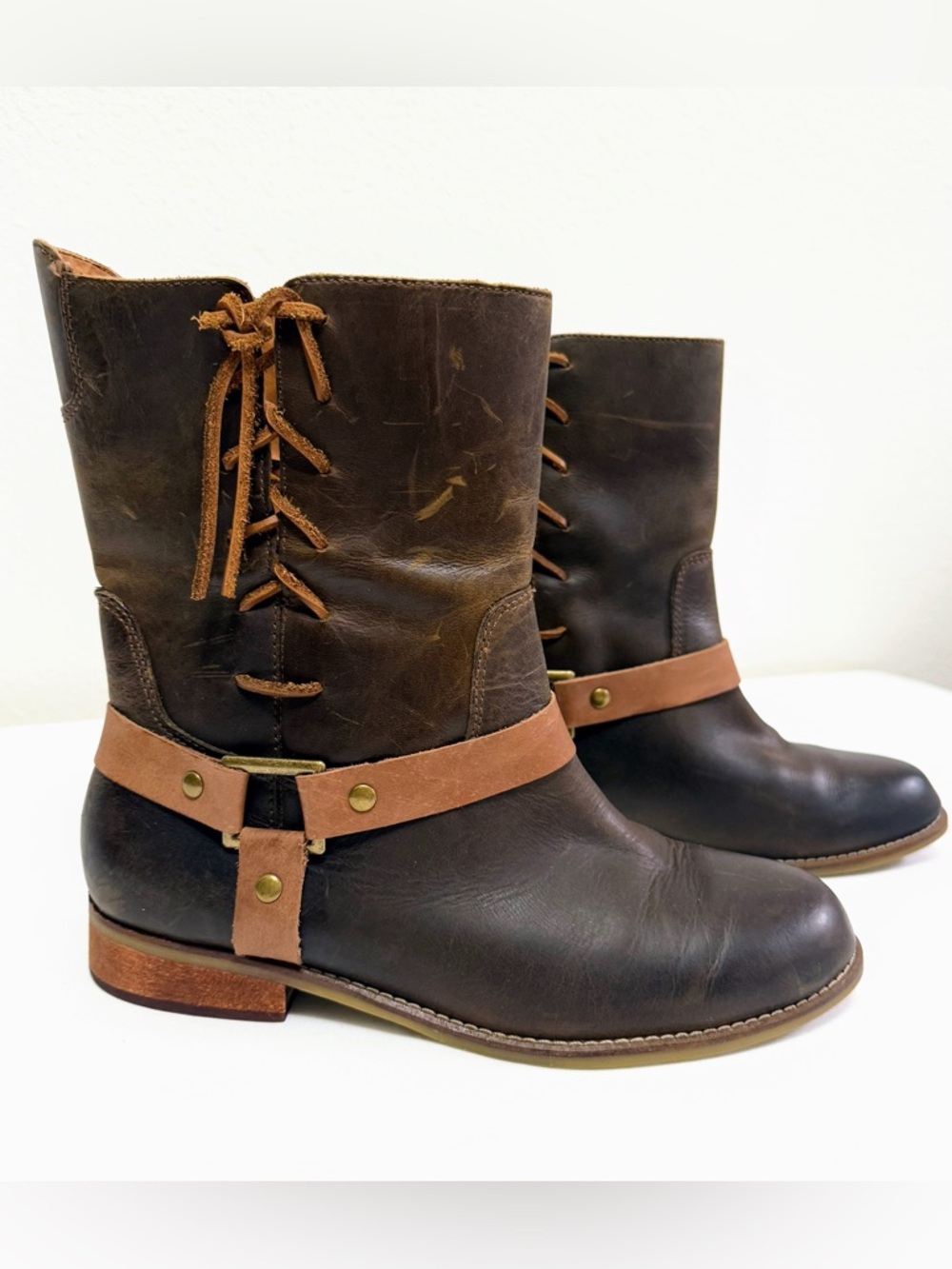 Latigo Thistle Men’s Brown Leather Harness Moto Boots Lace-Up Western Size 10M